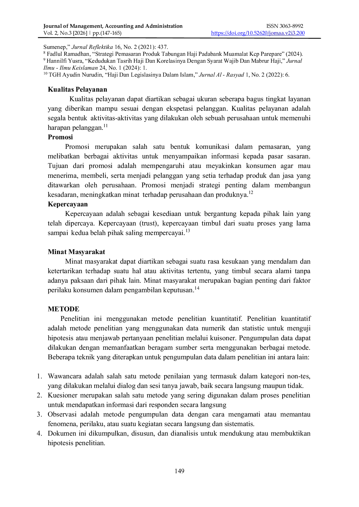 JURIS Pengaruh Layanan Promosi dan Kepercayaan terhadap Minat Masyarakat dalam Menggunakan Tabungan Haji Muamalat