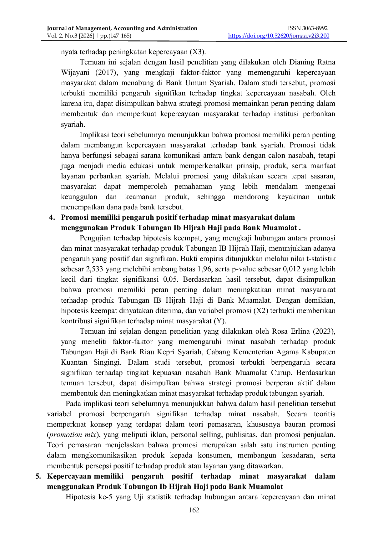 JURIS Pengaruh Layanan Promosi dan Kepercayaan terhadap Minat Masyarakat dalam Menggunakan Tabungan Haji Muamalat