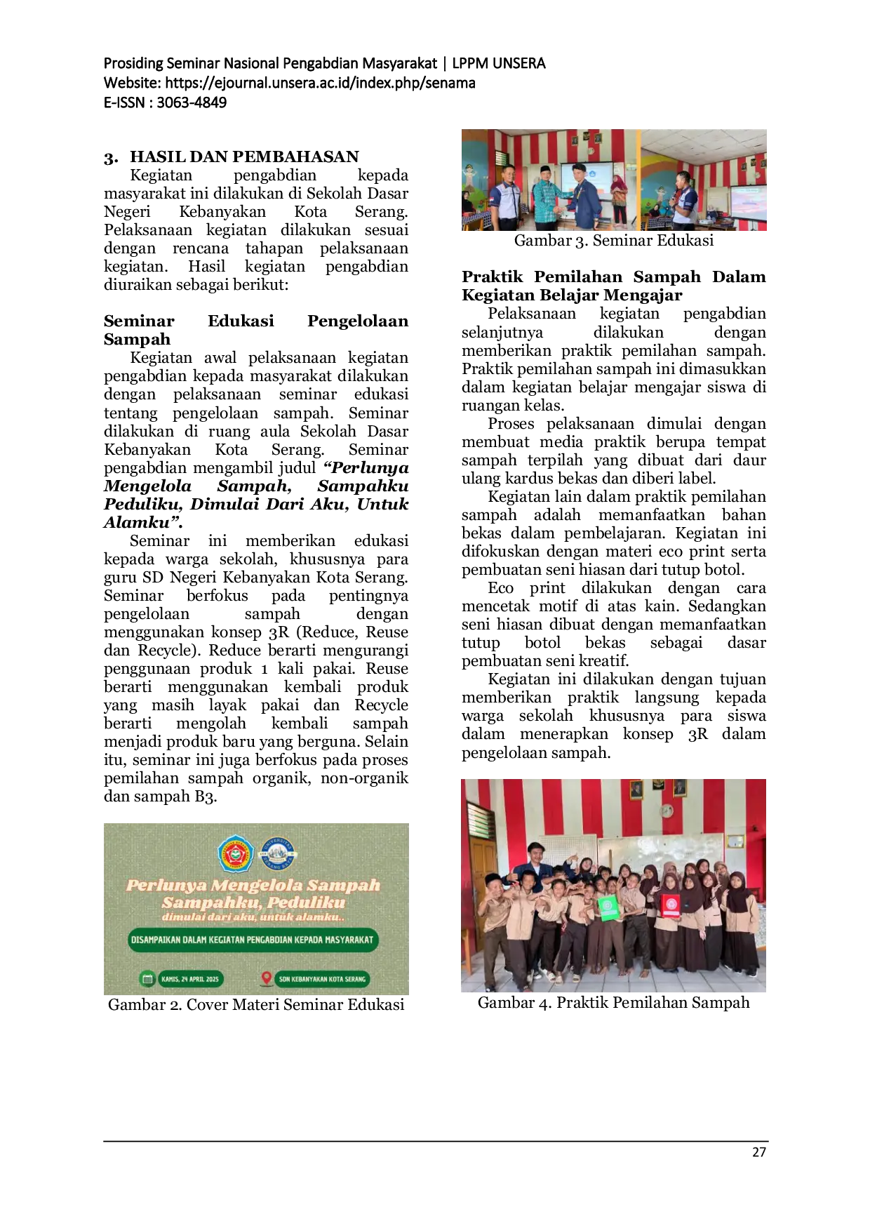 JURIS Pemberdayaan Masyarakat Sekolah Dalam Pemahaman Pemilahan Sampah