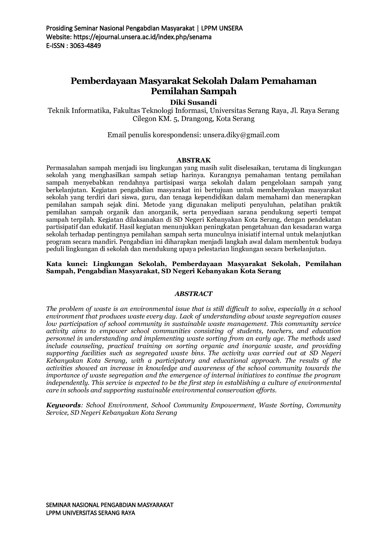 JURIS Pemberdayaan Masyarakat Sekolah Dalam Pemahaman Pemilahan Sampah