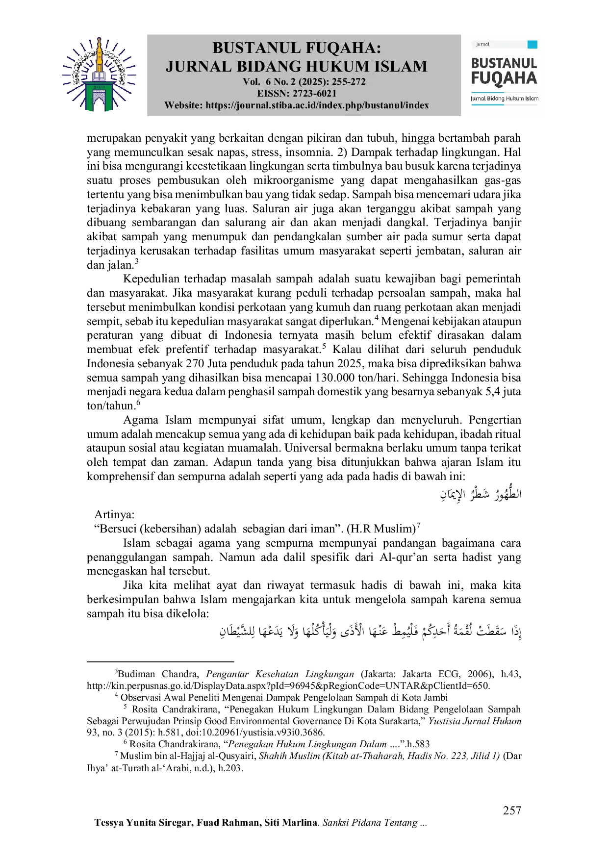 JURIS Sanksi Pidana Tentang Pengelolaan Sampah di Kota Jambi Perspektif Hukum Islam Criminal Sanctions on Waste Management in Jambi City an Islamic Law Perspective
