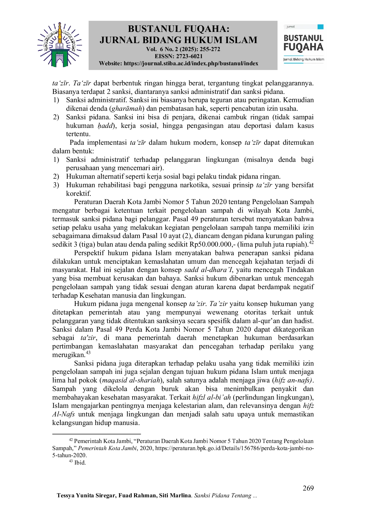 JURIS Sanksi Pidana Tentang Pengelolaan Sampah di Kota Jambi Perspektif Hukum Islam Criminal Sanctions on Waste Management in Jambi City an Islamic Law Perspective