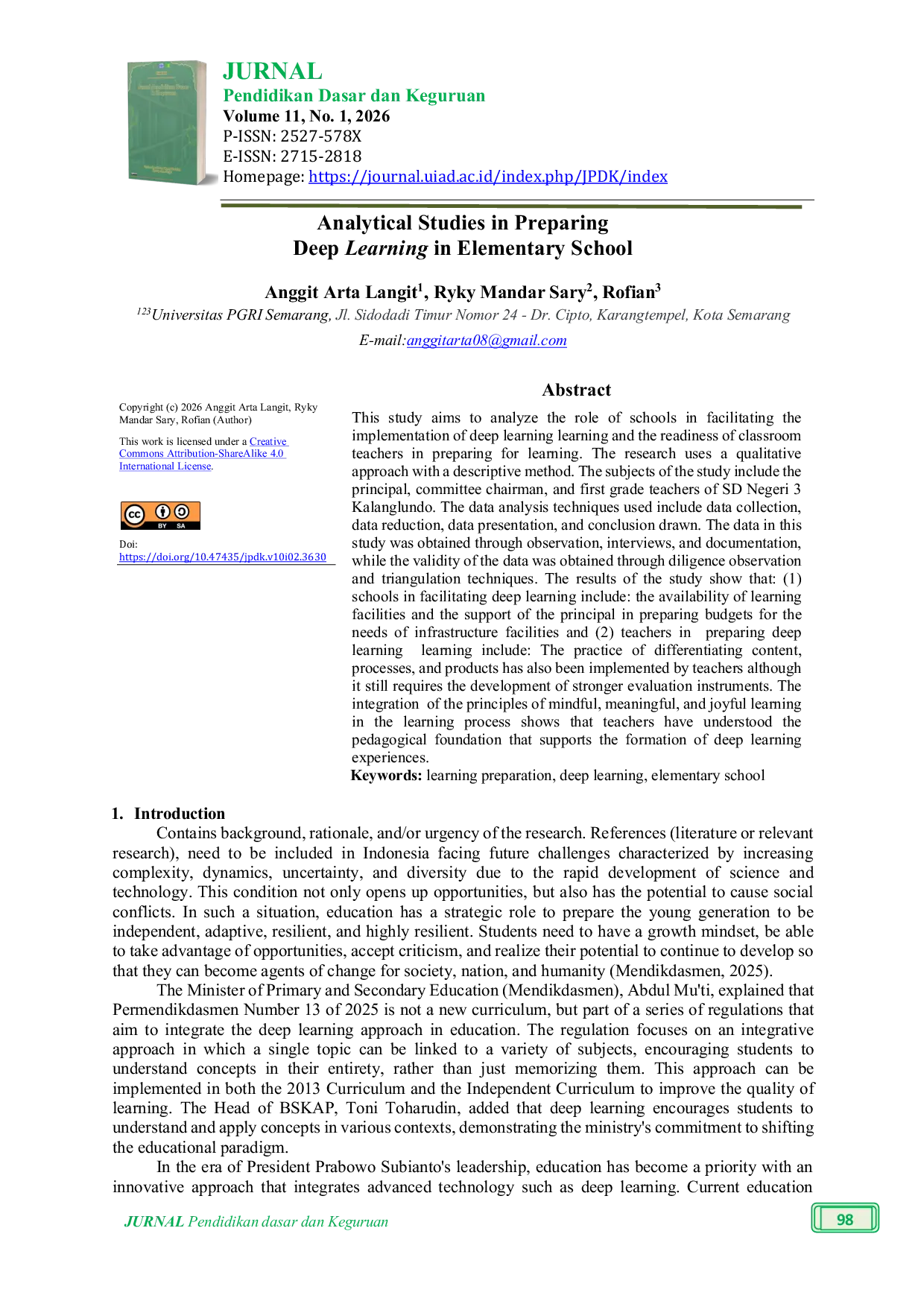 JURIS Analytical Studies in Preparing Deep Learning in Elementary School