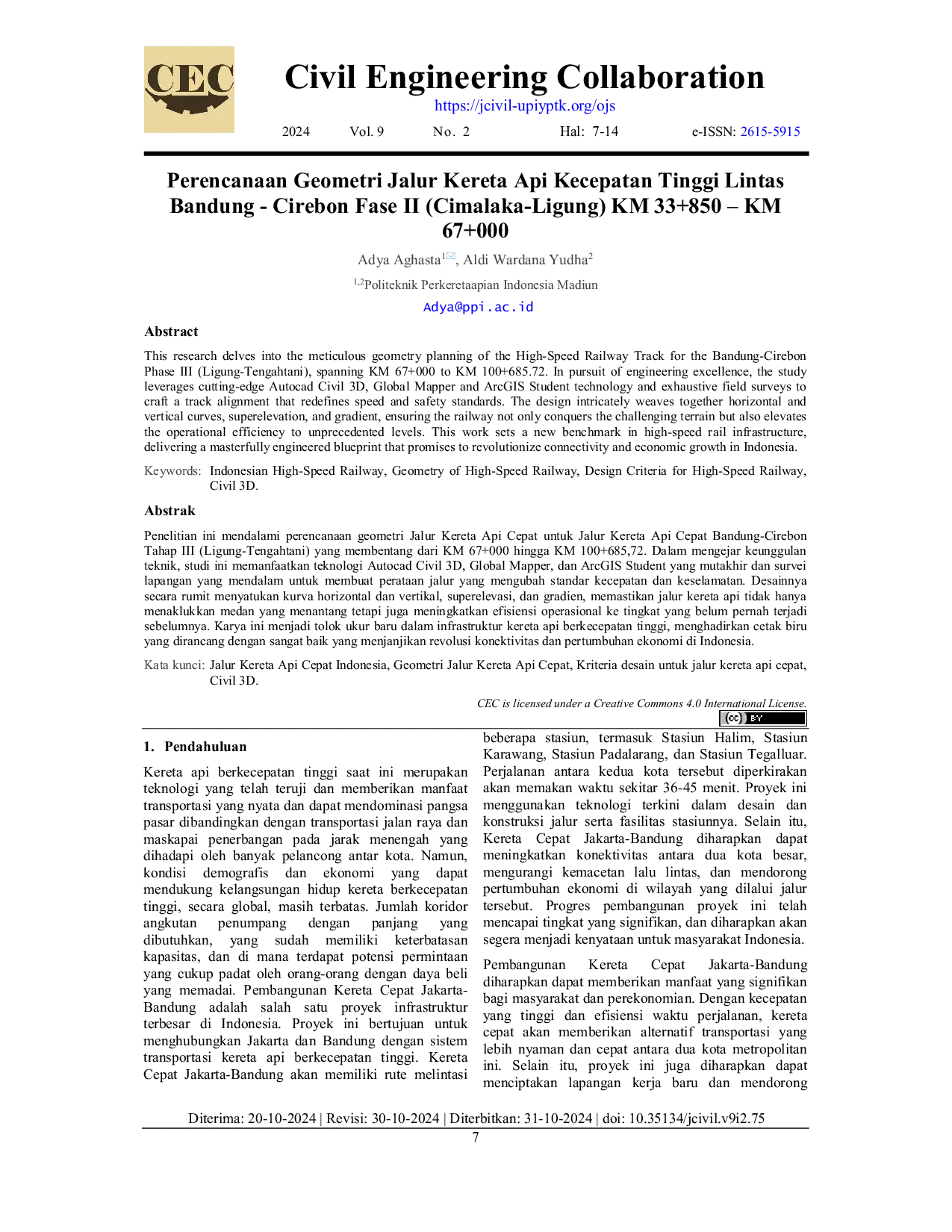 JURIS Perencanaan Geometri Jalur Kereta Api Kecepatan Tinggi Lintas Bandung Cirebon Fase II Cimalaka Ligung KM 33 850 KM 67 000