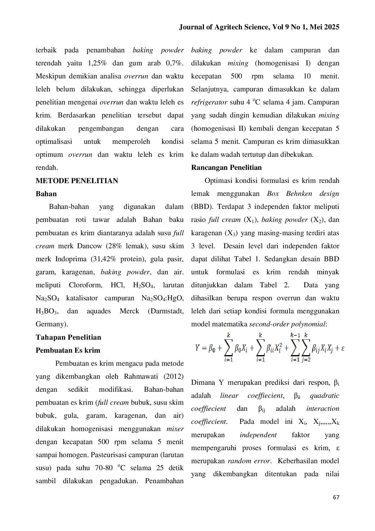 JURIS Optimization of Low Fat Ice Cream Formulation using Response Surface Methodology RSM