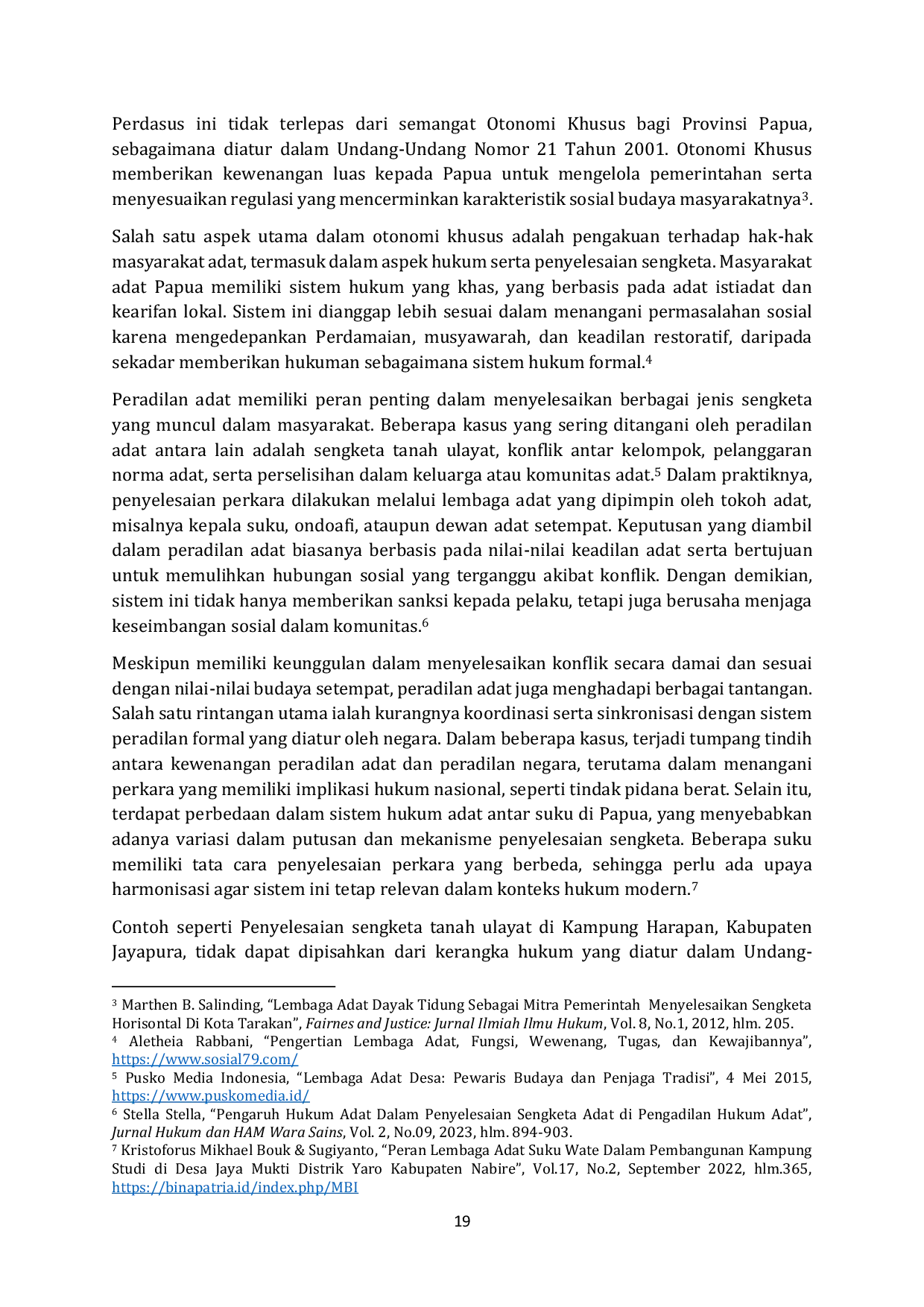JURIS Kewenangan Peradilan Adat di Papua Dalam Menyelsaikan Sengketa Tanah Adat Suku Wate
