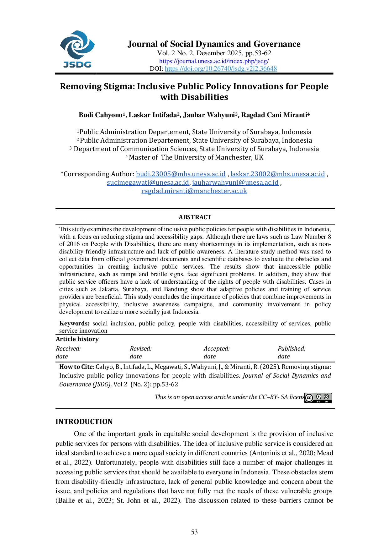 JURIS Removing Stigma Inclusive Public Policy Innovations for People with Disabilities