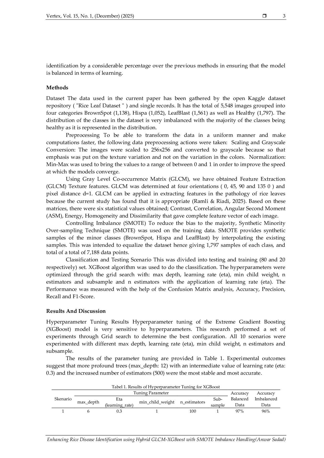 JURIS Enhancing Rice Disease Identification using Hybrid GLCM XGBoost with SMOTE Imbalance Handling