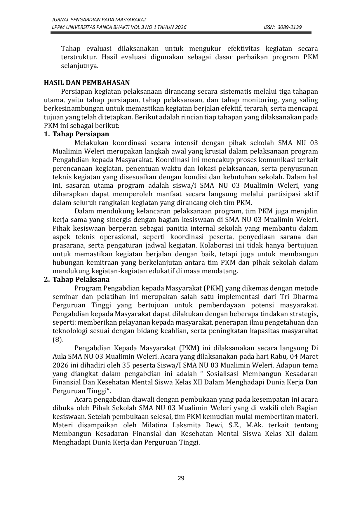 JURIS Sosialisasi Kesadaran Finansial dan Mental Siswa Kelas XII Hadapi Dunia Kerja dan Kuliah