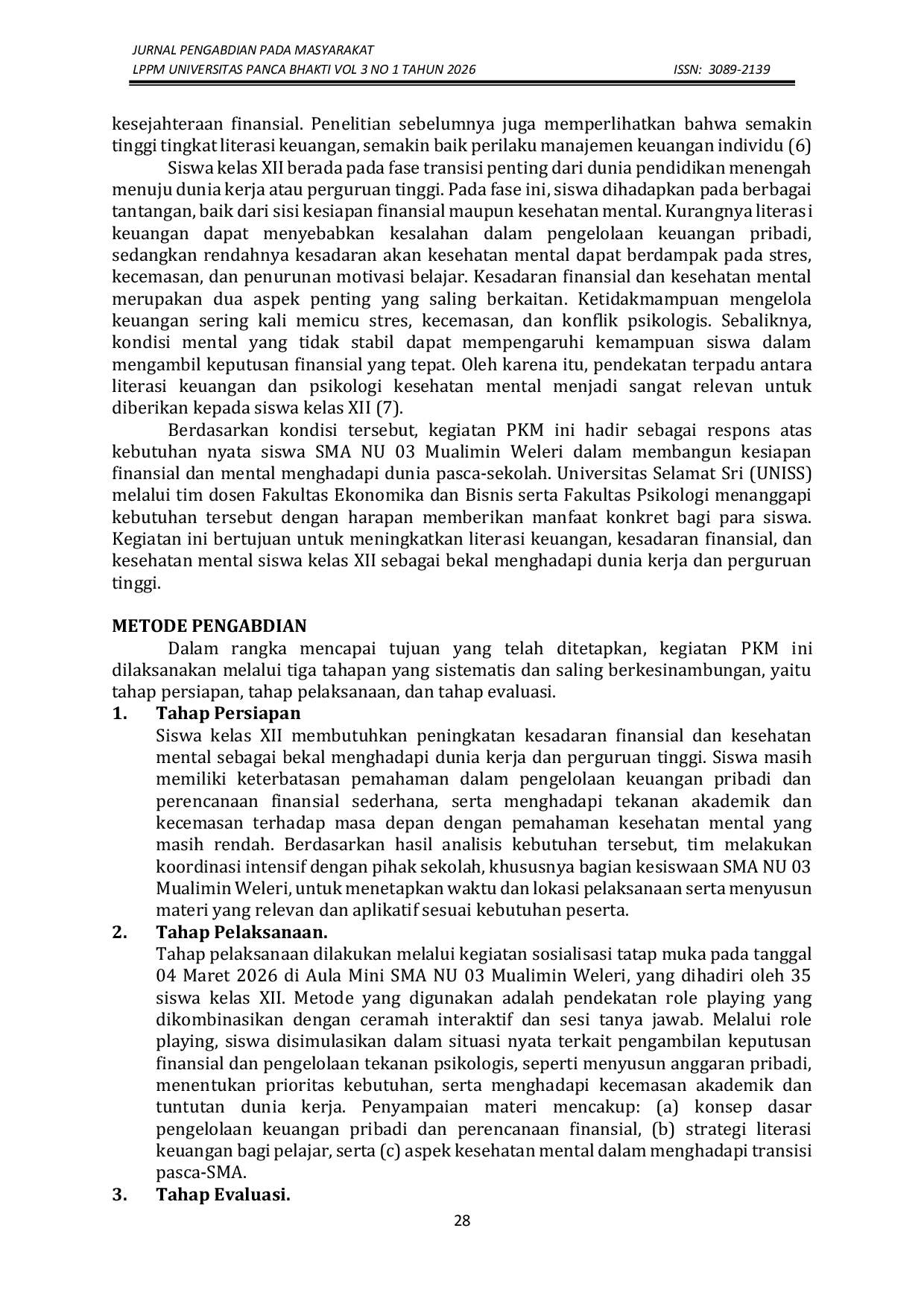 JURIS Sosialisasi Kesadaran Finansial dan Mental Siswa Kelas XII Hadapi Dunia Kerja dan Kuliah