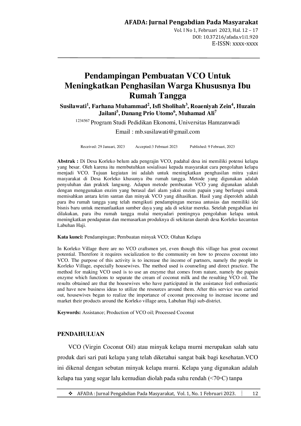 JURIS Pendampingan Pembuatan Vco Untuk Meningkatkan Penghasilan Warga Khususnya Ibu Rumah Tangga