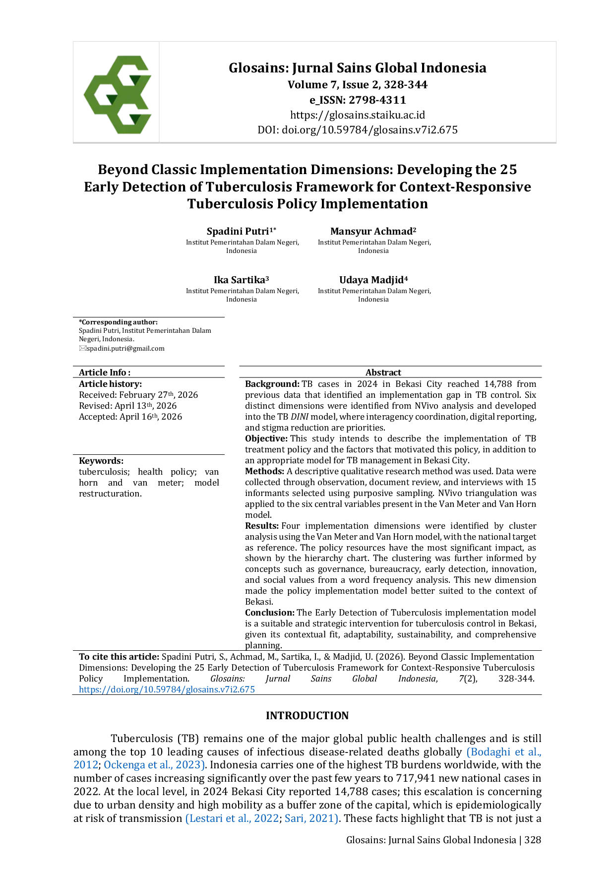 JURIS Beyond Classic Implementation Dimensions Developing the 25 Early Detection of Tuberculosis Framework for Context Responsive Tuberculosis Policy Implementation