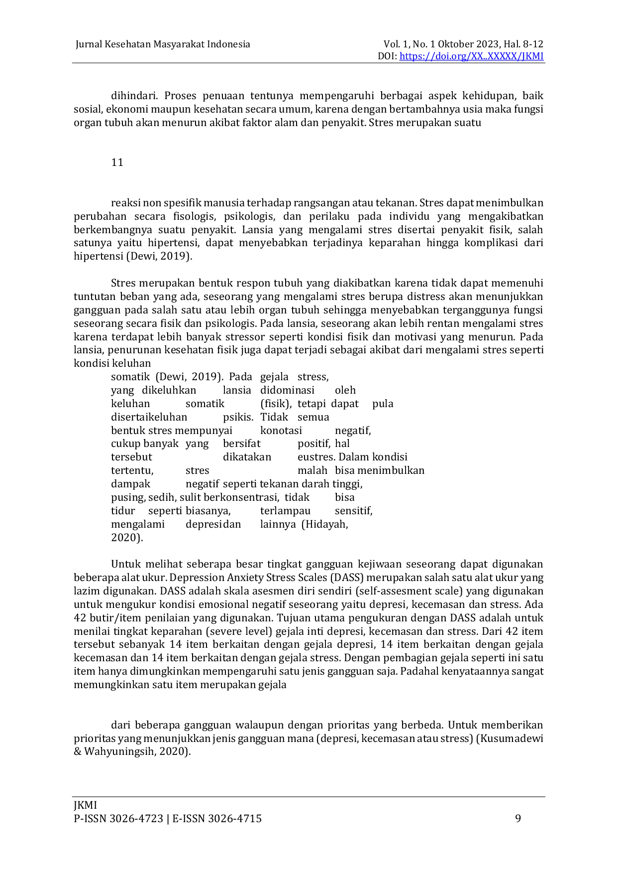 JURIS Gambaran Tingkat Stress Pada Lansia Di Puskesmas Kendalsari Malang