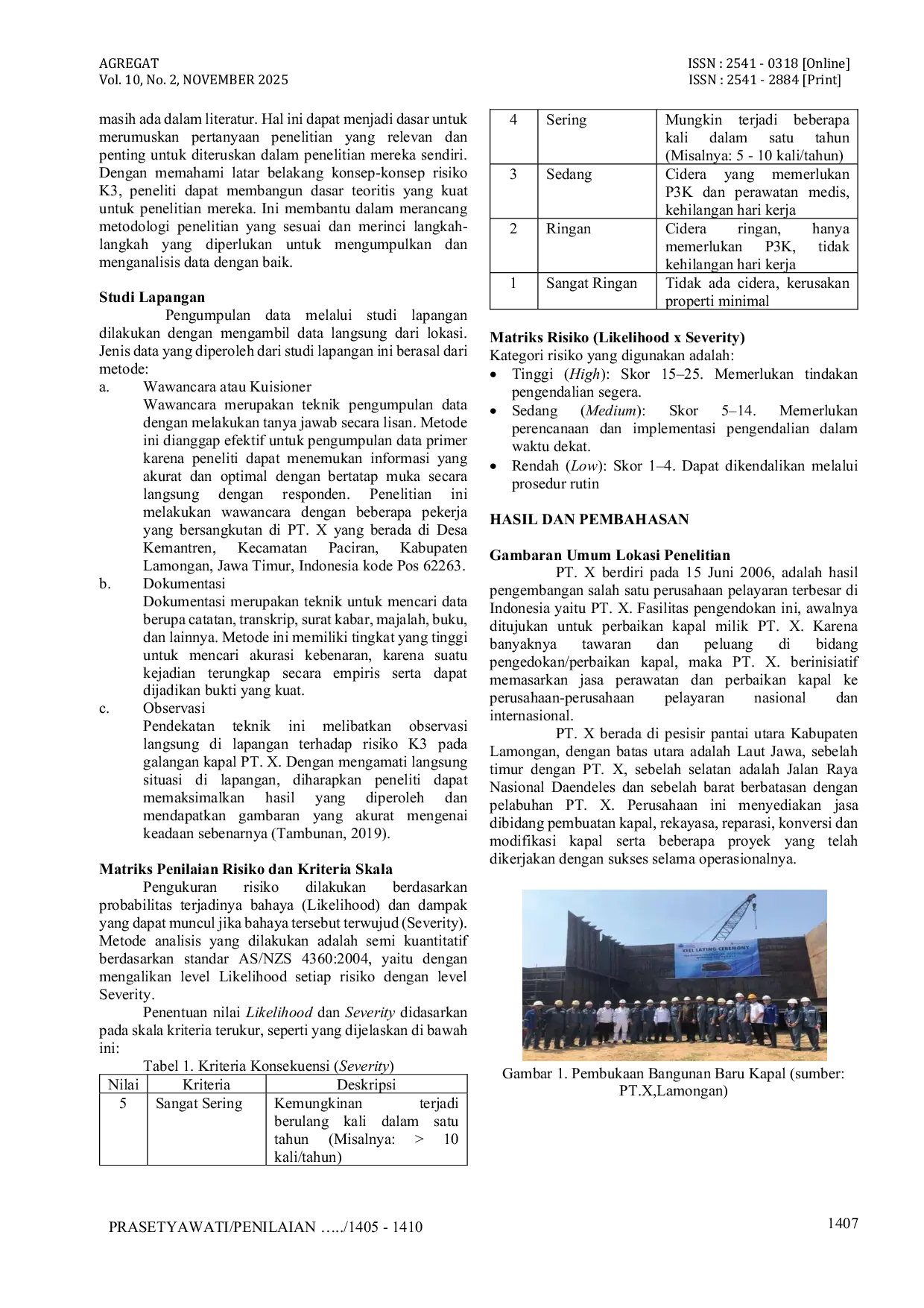 JURIS Penilaian Risiko Keselamatan Kerja Pada Proses Reparasi Kapal Di Galangan PT X dengan Metode HIRARC