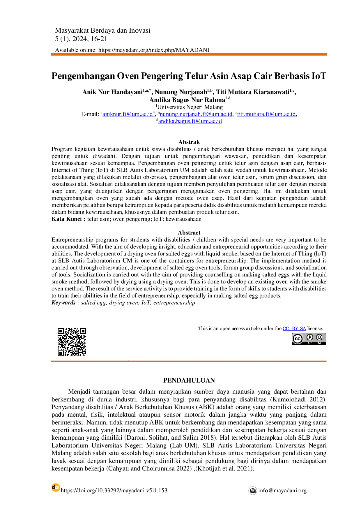 JURIS Pengembangan Oven Pengering Telur Asin Asap Cair Berbasis IoT