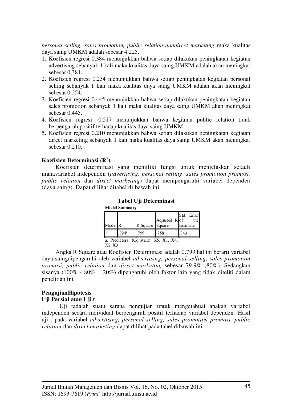 JURIS Analisis Pelaksanaan Promotion Mix dan Pengaruhnya Terhadap Kualitas Daya Saing Usaha Studi Kasus UMKM Berbasis Industri Kreatif Binaan PT Telkom CDC Area Medan