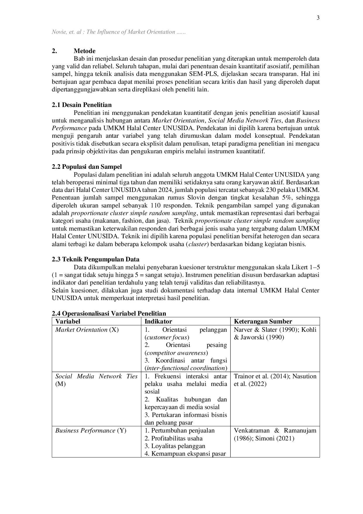 JURIS The Influence of Market Orientation on Business Performance through Social Media Network Ties Study on Halal Center Unusida MSMEs