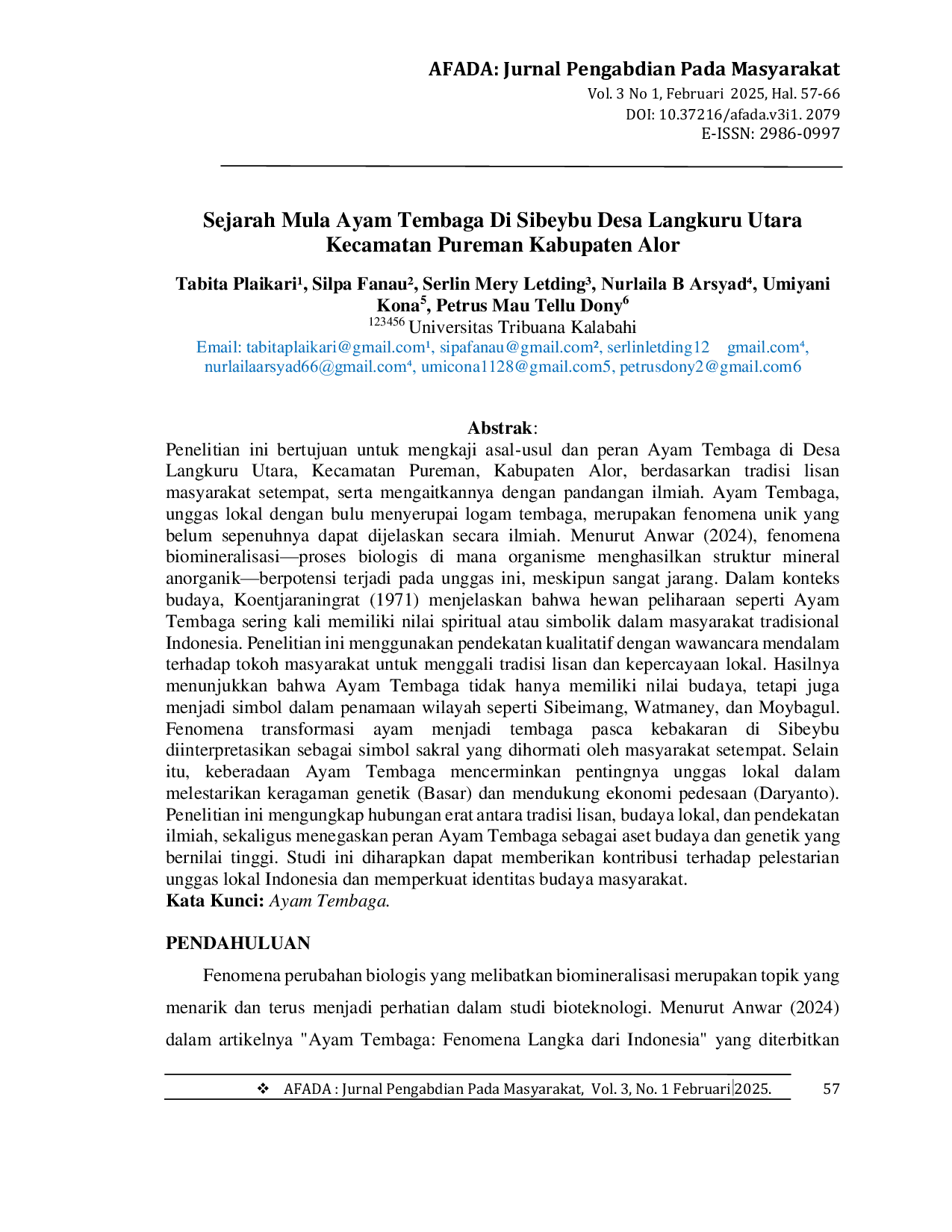 JURIS Sejarah Mula Ayam Tembaga Di Sibeybu Desa Langkuru Utara Kecamatan Pureman Kabupaten Alor