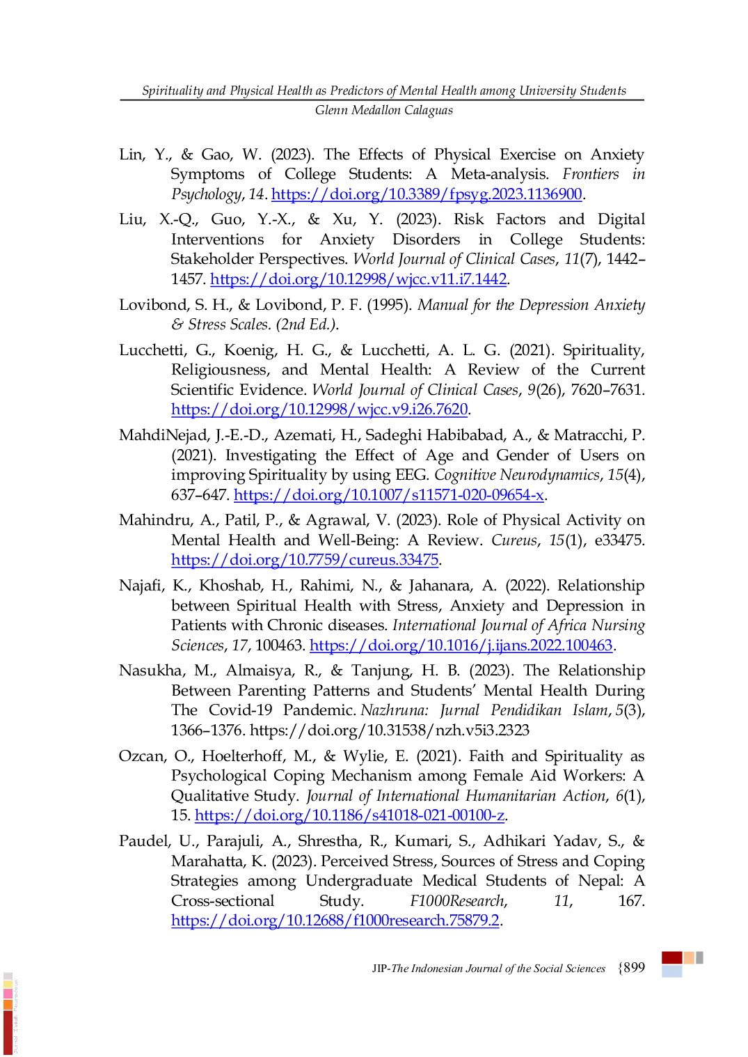 JURIS Spirituality and Physical Health as Predictors of Mental Health Among University Students
