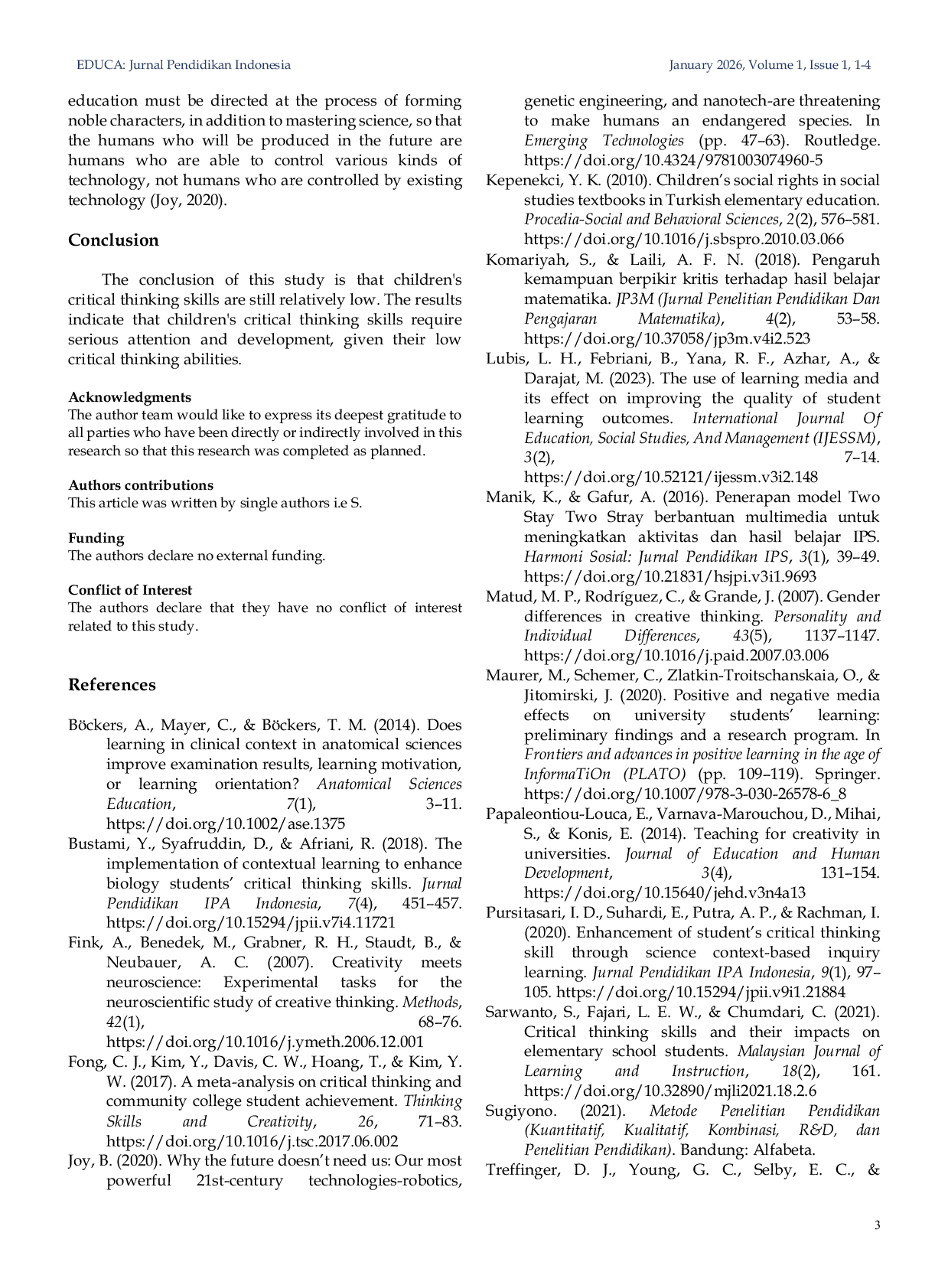 JURIS Profile of Early Childhood Critical Thinking Skills