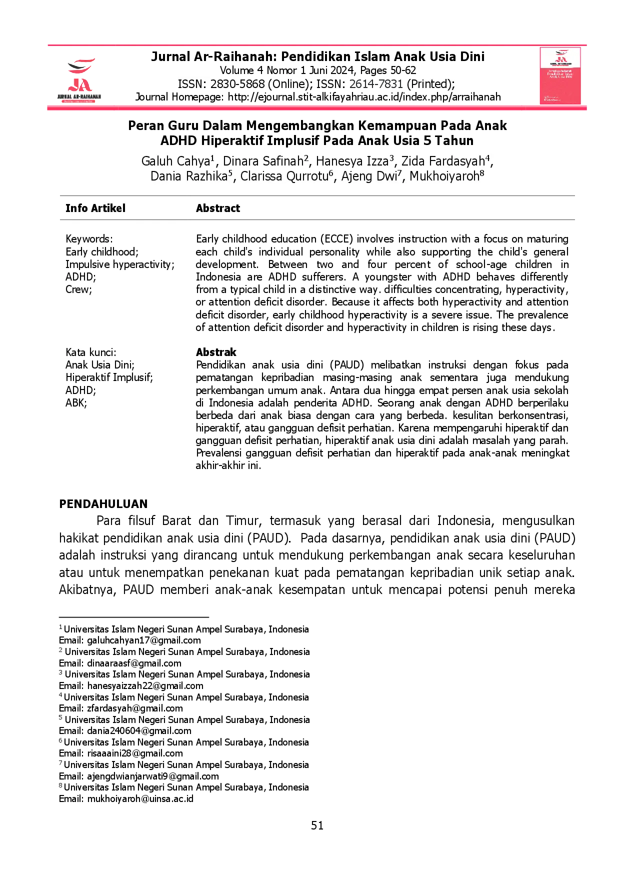 juris Peran Guru Dalam Mengembangkan Kemampuan Pada Anak ADHD Hiperaktif Implusif Pada Anak Usia 5 Tahun