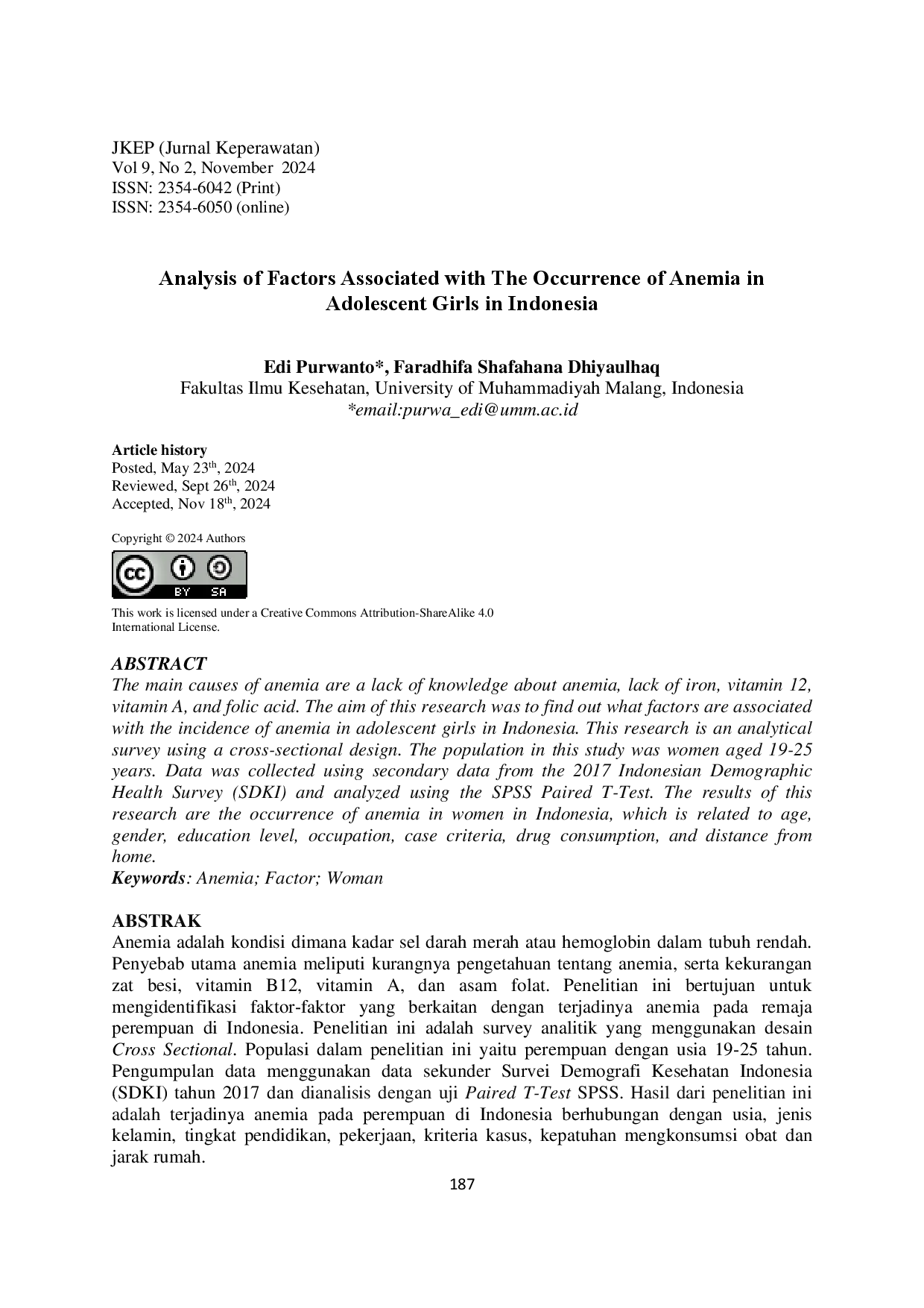 juris Analysis of Factors Associated with The Occurrence of Anemia in Adolescent Girls in Indonesia