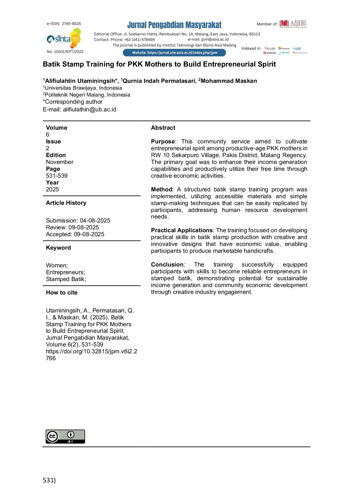 JURIS Batik Stamp Training for PKK Mothers to Build Entrepreneurial Spirit