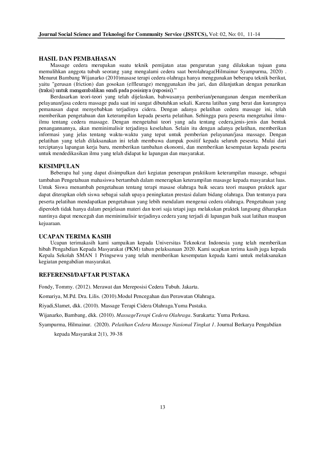 juris Pelatihan Penanganan Cedera Olahraga di SMA Negeri 1 Pringsewu