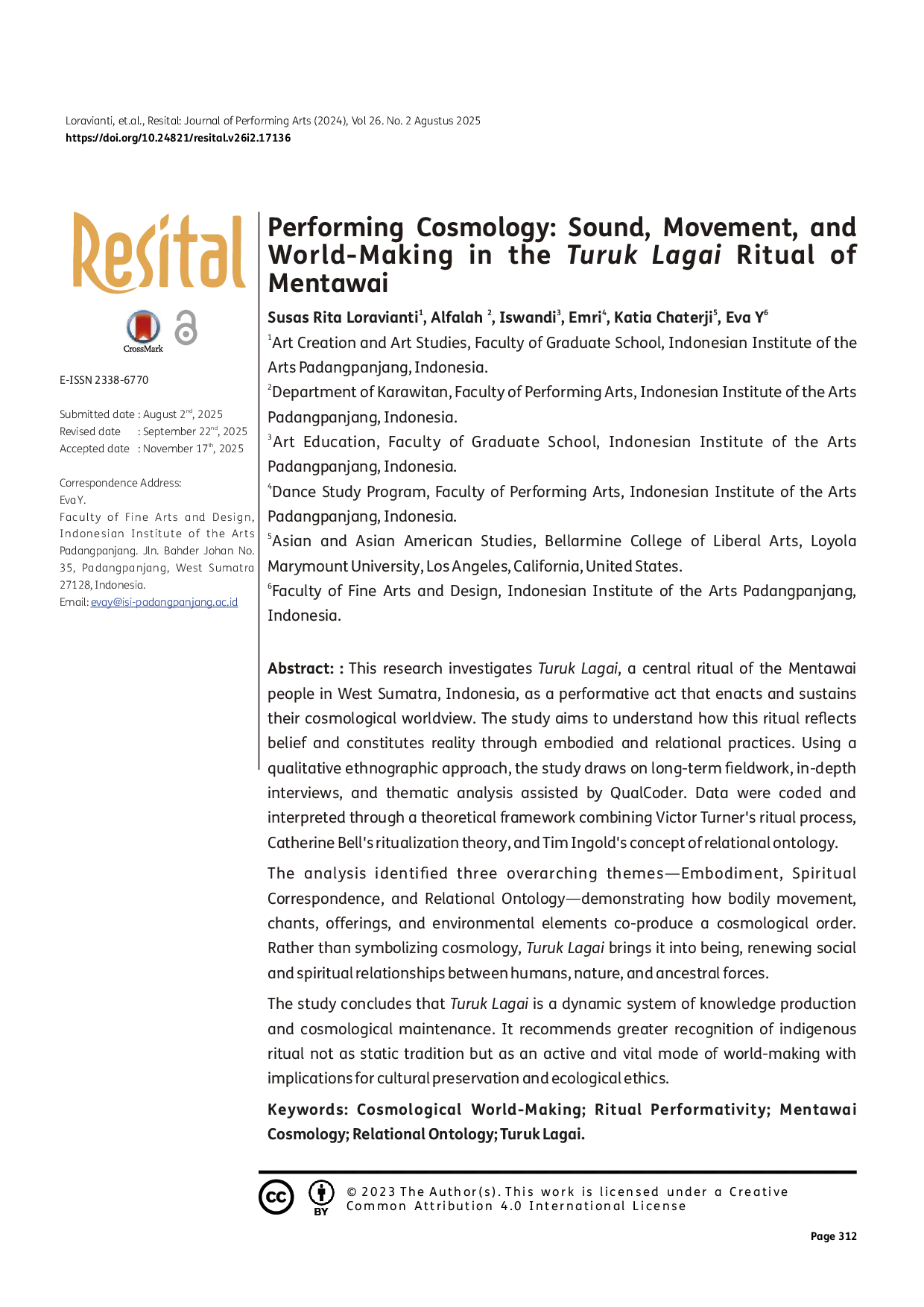 juris Performing Cosmology Sound Movement and World Making in the Turuk Lagai Ritual of Mentawai