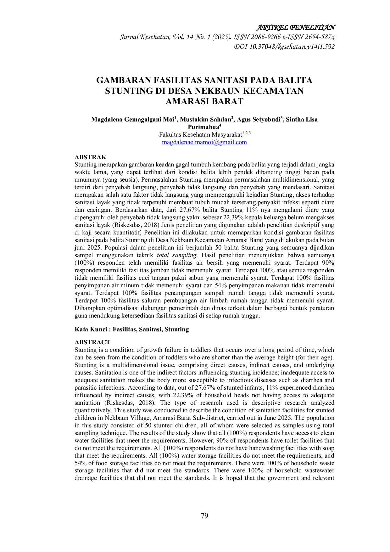 JURIS Gambaran Fasilitas Sanitasi Pada Balita Stunting di Desa Nekbaun Kecamatan Amarasi Barat
