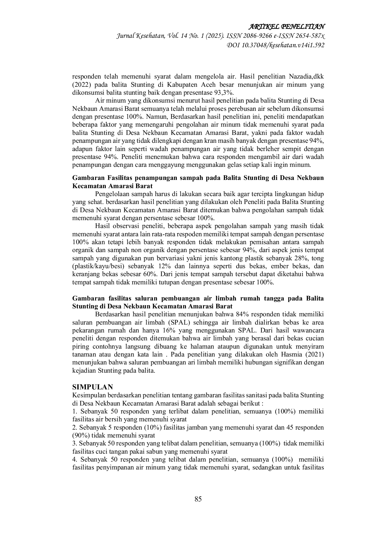 JURIS Gambaran Fasilitas Sanitasi Pada Balita Stunting di Desa Nekbaun Kecamatan Amarasi Barat