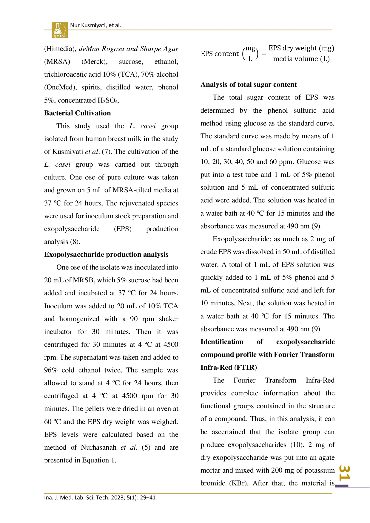 juris Analysis of Exopolysaccharides in Lactobacillus casei group Probiotics from Human Breast Milk
