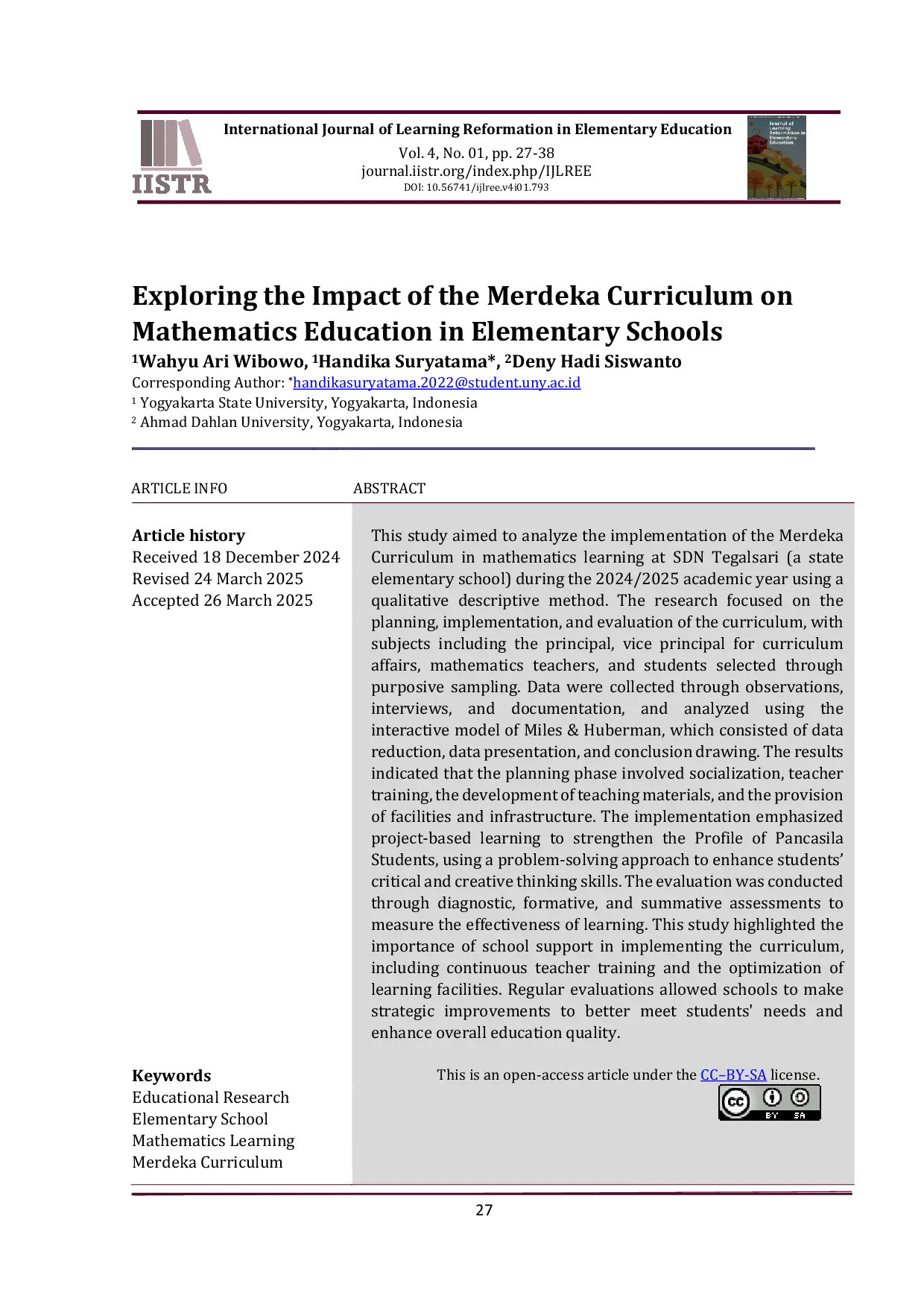 JURIS Exploring the Impact of the Merdeka Curriculum on Mathematics Education in Elementary Schools