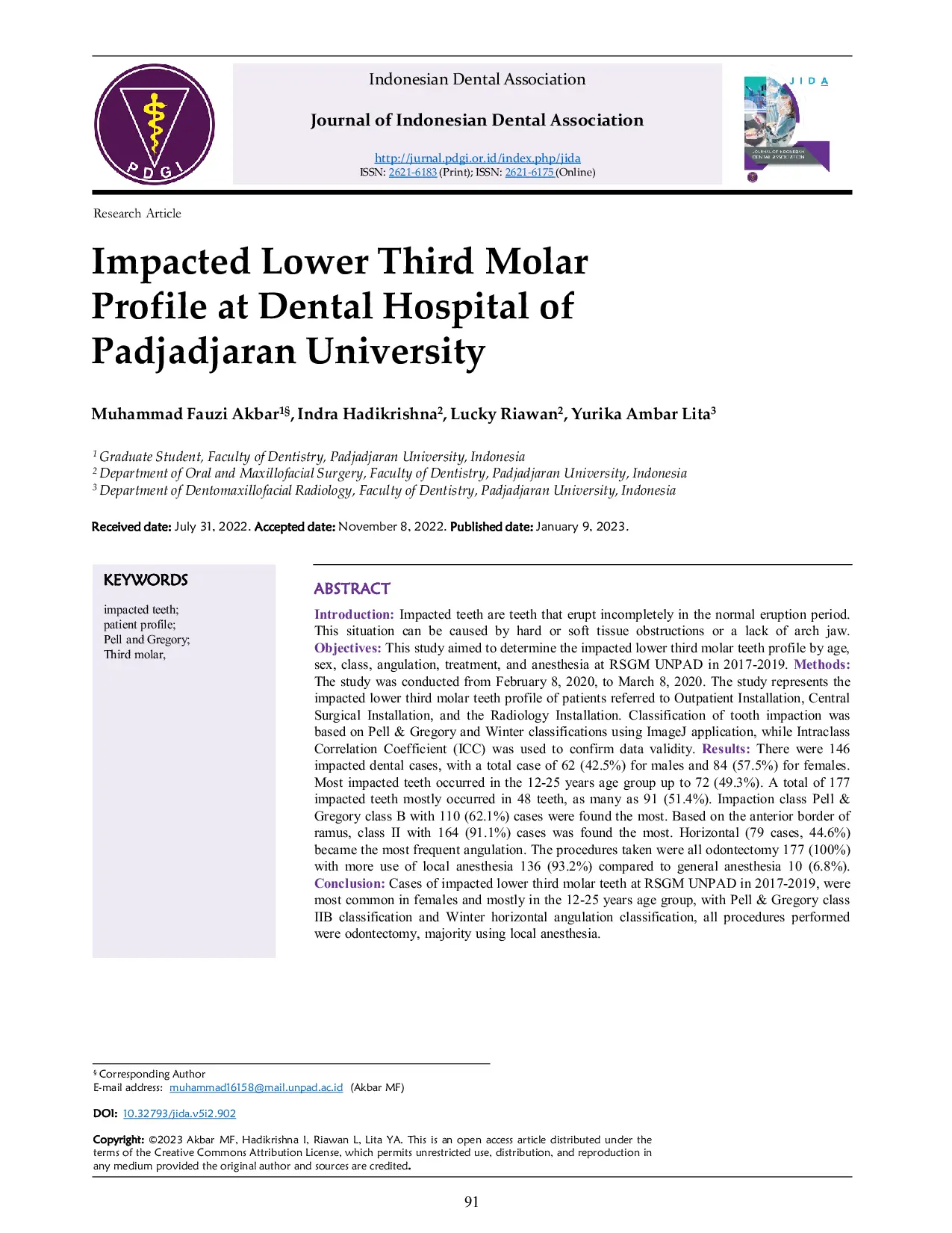 JURIS Impacted Lower Third Molar Profile at Dental Hospital of Padjadjaran University