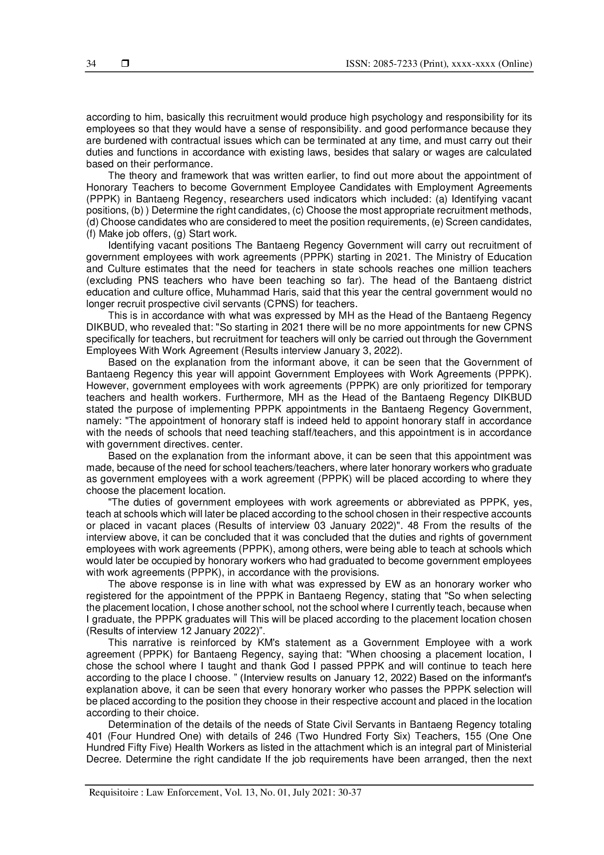 JURIS Analisis Pengangkatan Guru Honor menjadi Layanan Pemerintah Potensial dengan Perjanjian Kerja PPPK di Kabupaten Bantaeng