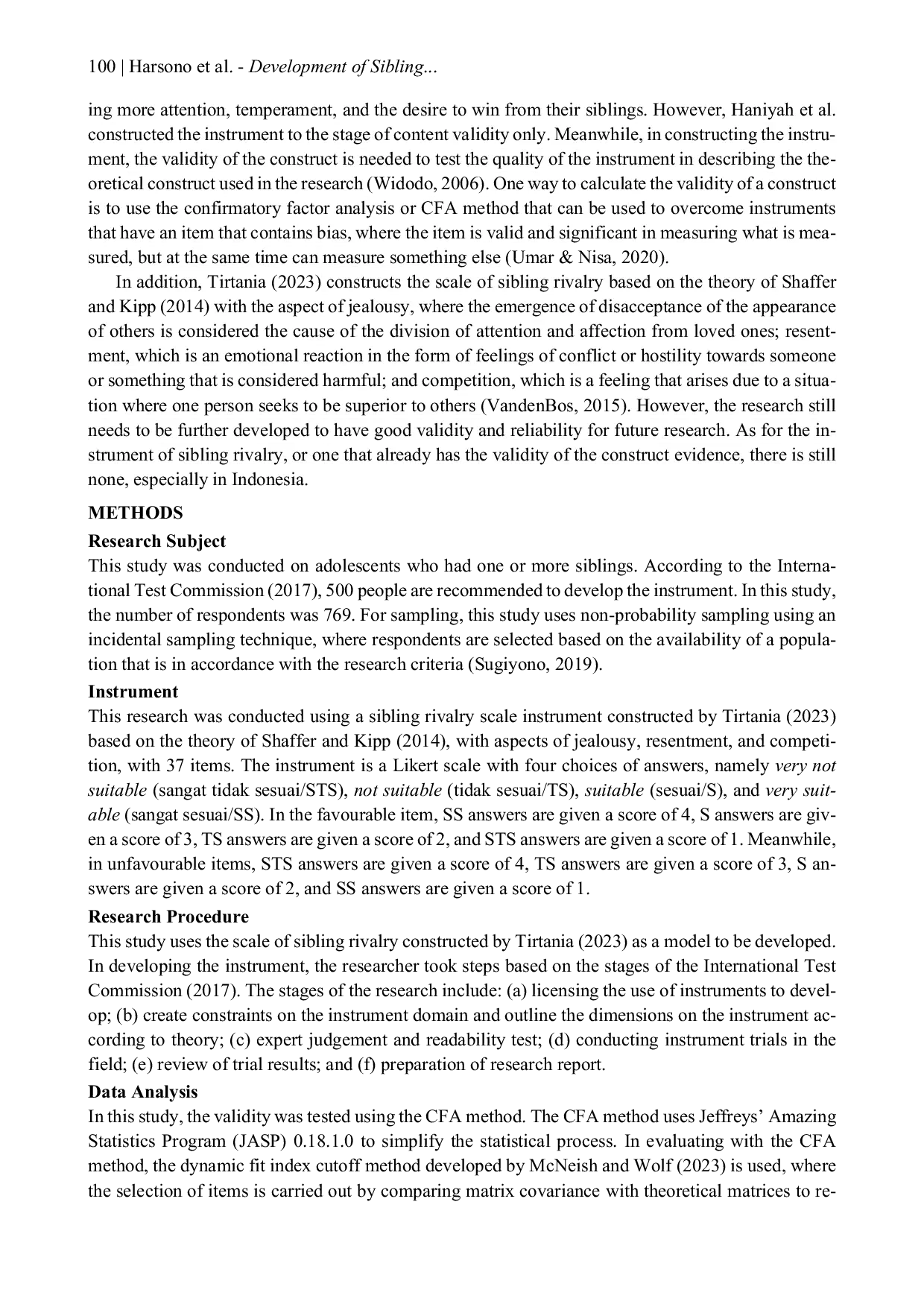 JURIS Development of Sibling Rivalry Instrument on Adolescents