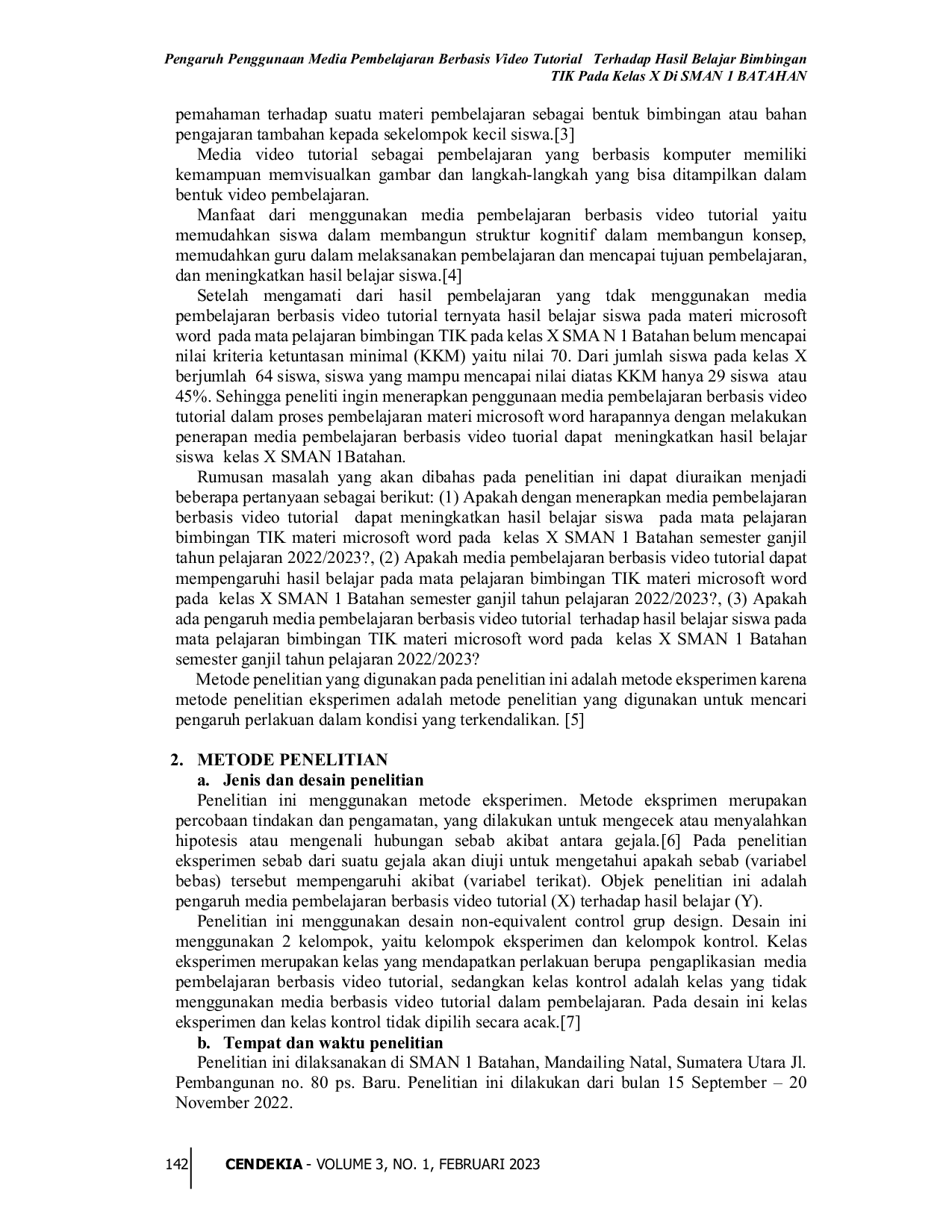 JURIS Pengaruh Penggunaan Media Pembelajaran Berbasis Video Tutorial Terhadap Hasil Belajar Bimbingan TIK Pada Kelas X Di SMAN 1 BATAHAN