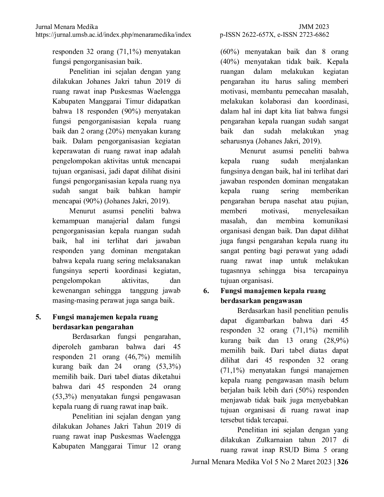 JURIS Gambaran Fungsi Manajemen Kepala Ruangan Di Ruang Rawat Inap