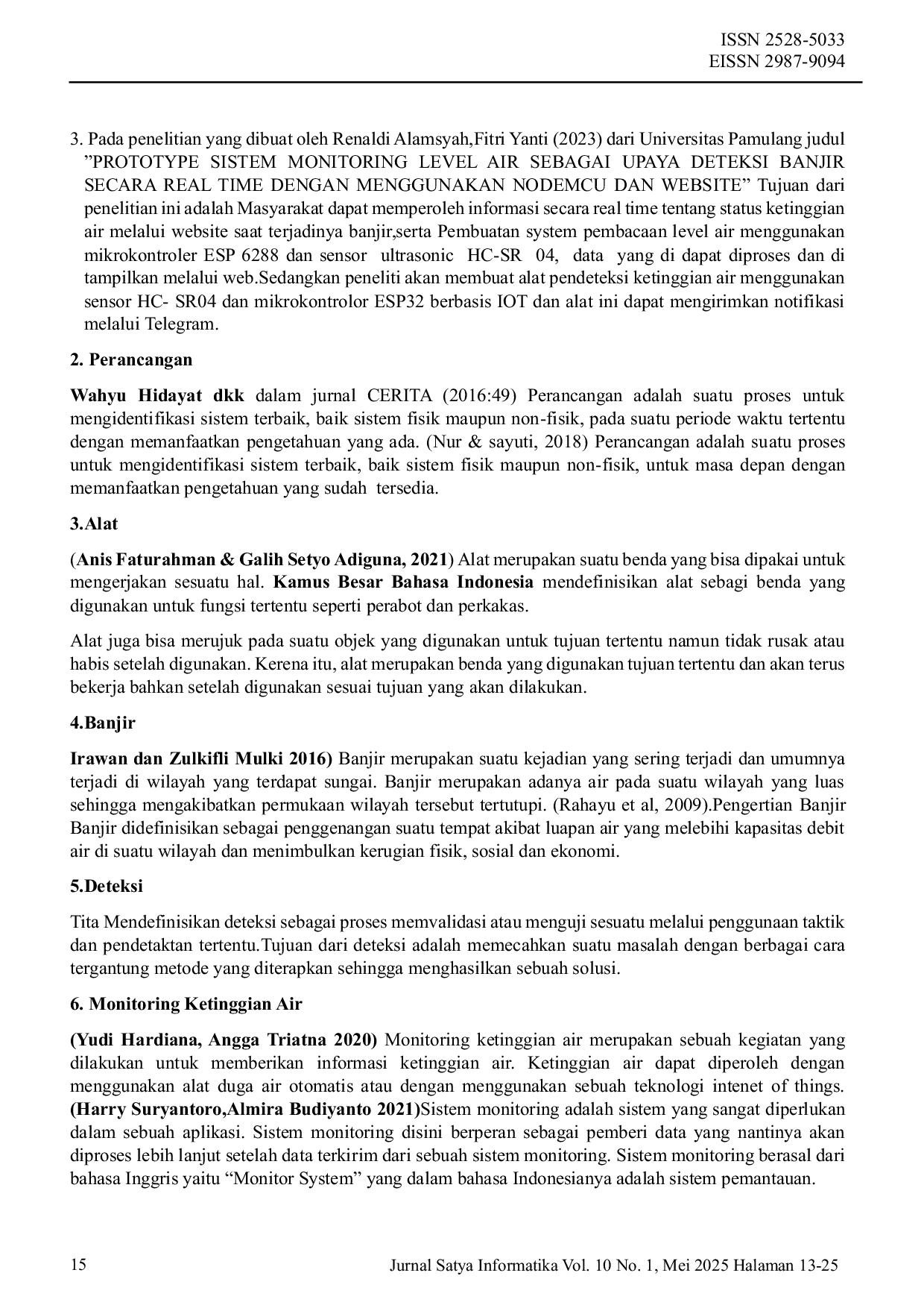 JURIS Rancang Bangun Alat Mendeteksi Ketinggian Air Sungai Berbasis Iot