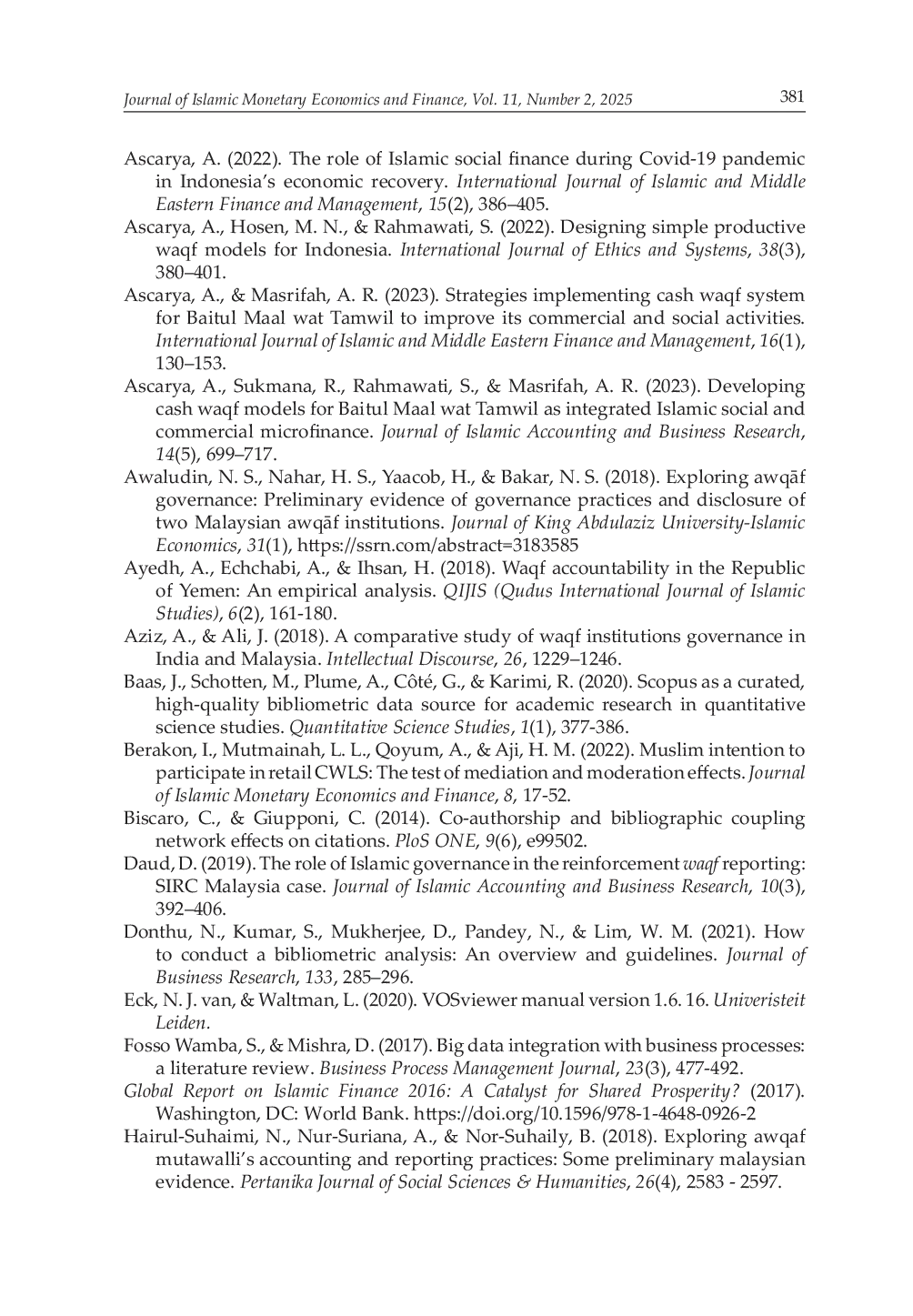 JURIS Trends Evolution and Future Research Directions in Waqf A Bibliometric Analysis through Complex Networks