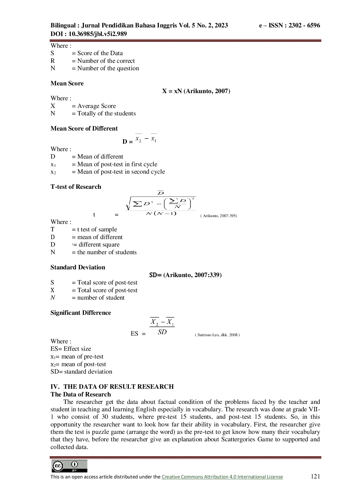 JURIS Implementation Scattergories Game To Improve Vocabulary Skill Of Students In Junior High School Yayasan Perguruan Keluarga