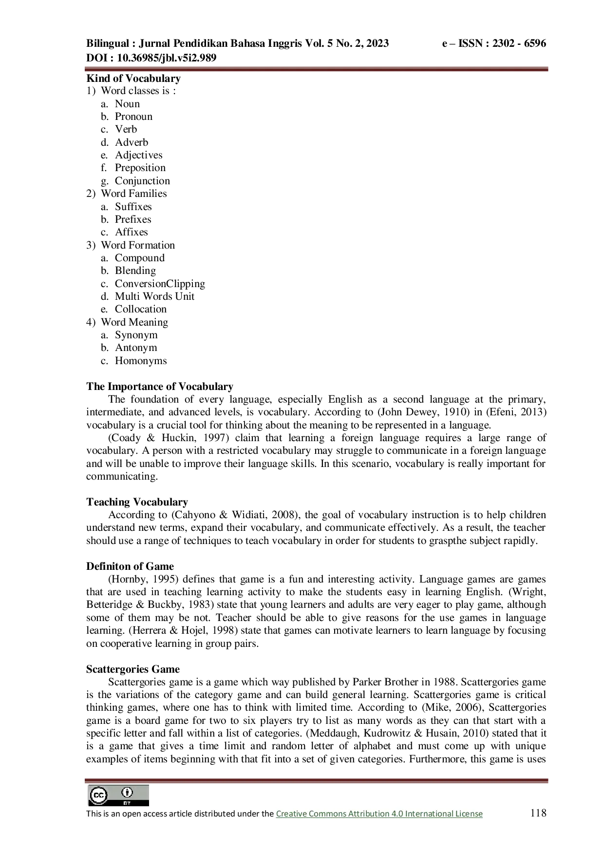 JURIS Implementation Scattergories Game To Improve Vocabulary Skill Of Students In Junior High School Yayasan Perguruan Keluarga