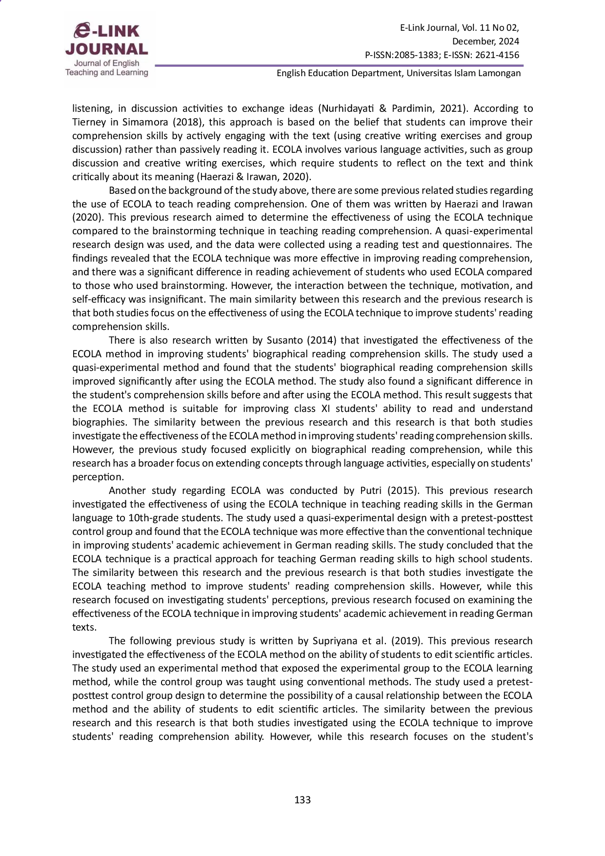 juris Students Perceptions on Using Extending Concept Through Language Activities to Improve Students Reading Comprehension Skill
