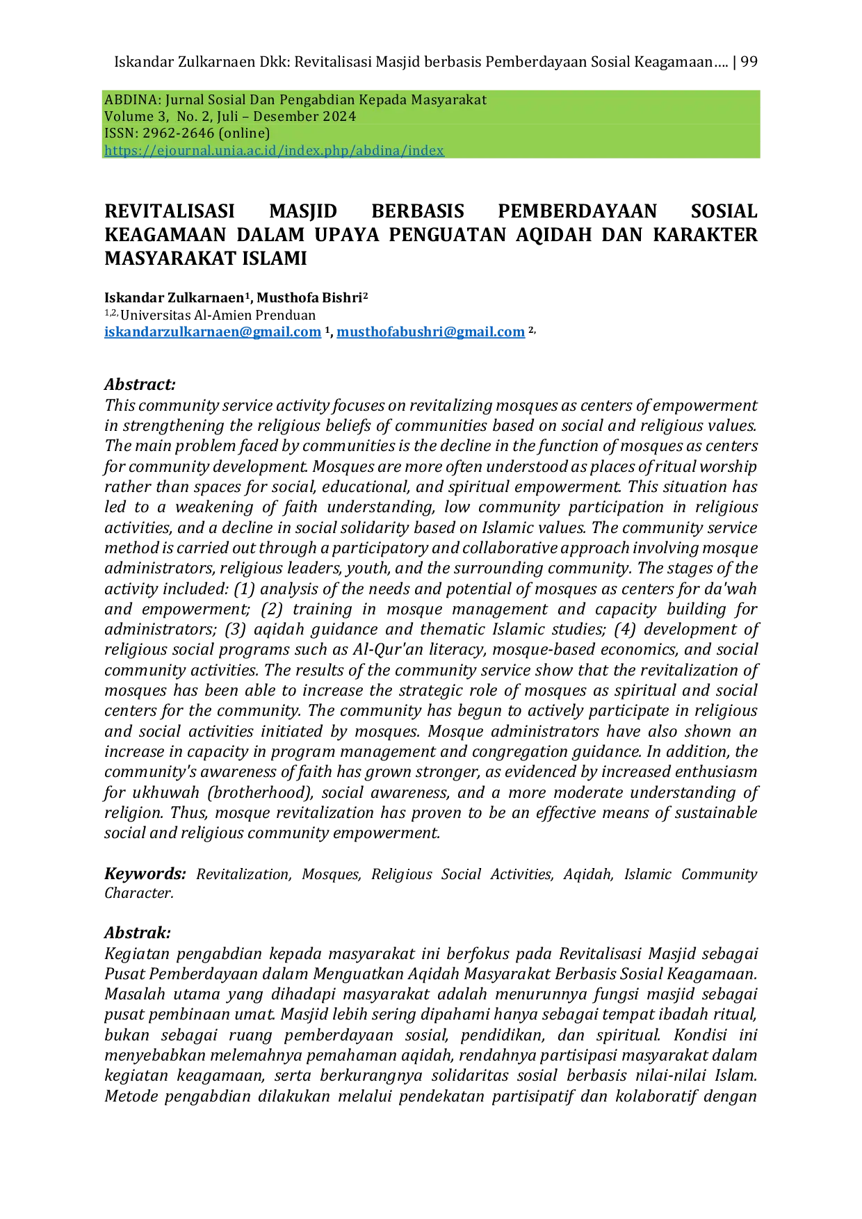 JURIS Revitalisasi Masjid Berbasis Pemberdayaan Sosial Keagamaan Dalam Upaya Pengukuhan Aqidah Dan Karakter Masyarakat Islam