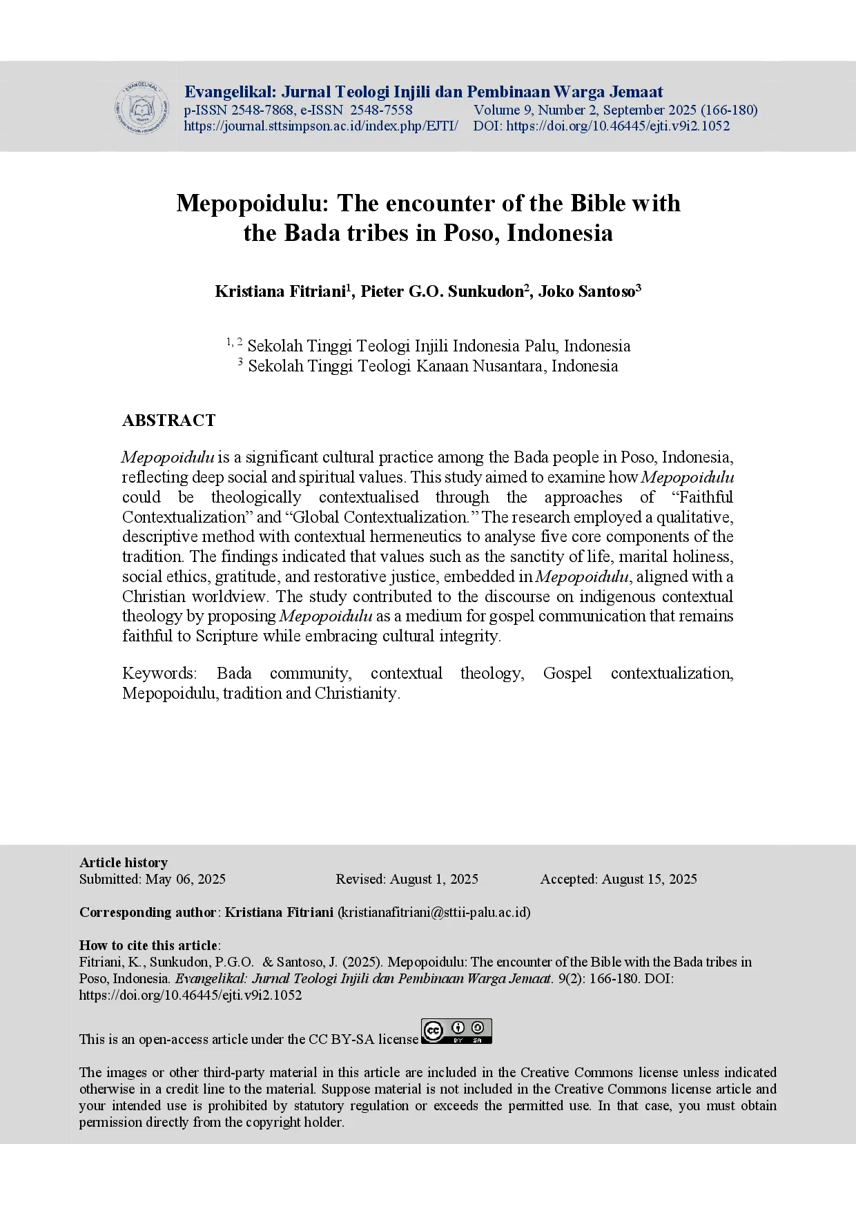 juris Mepopoidulu The encounter of the Bible with the Bada tribes in Poso Indonesia