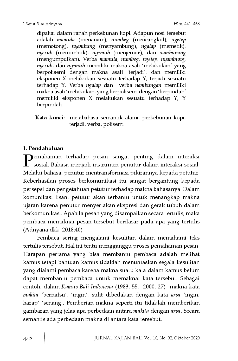 juris Verba Bahasa Bali dalam Ranah Perkebunan Kopi Analisis Metabahasa Semantik Alami