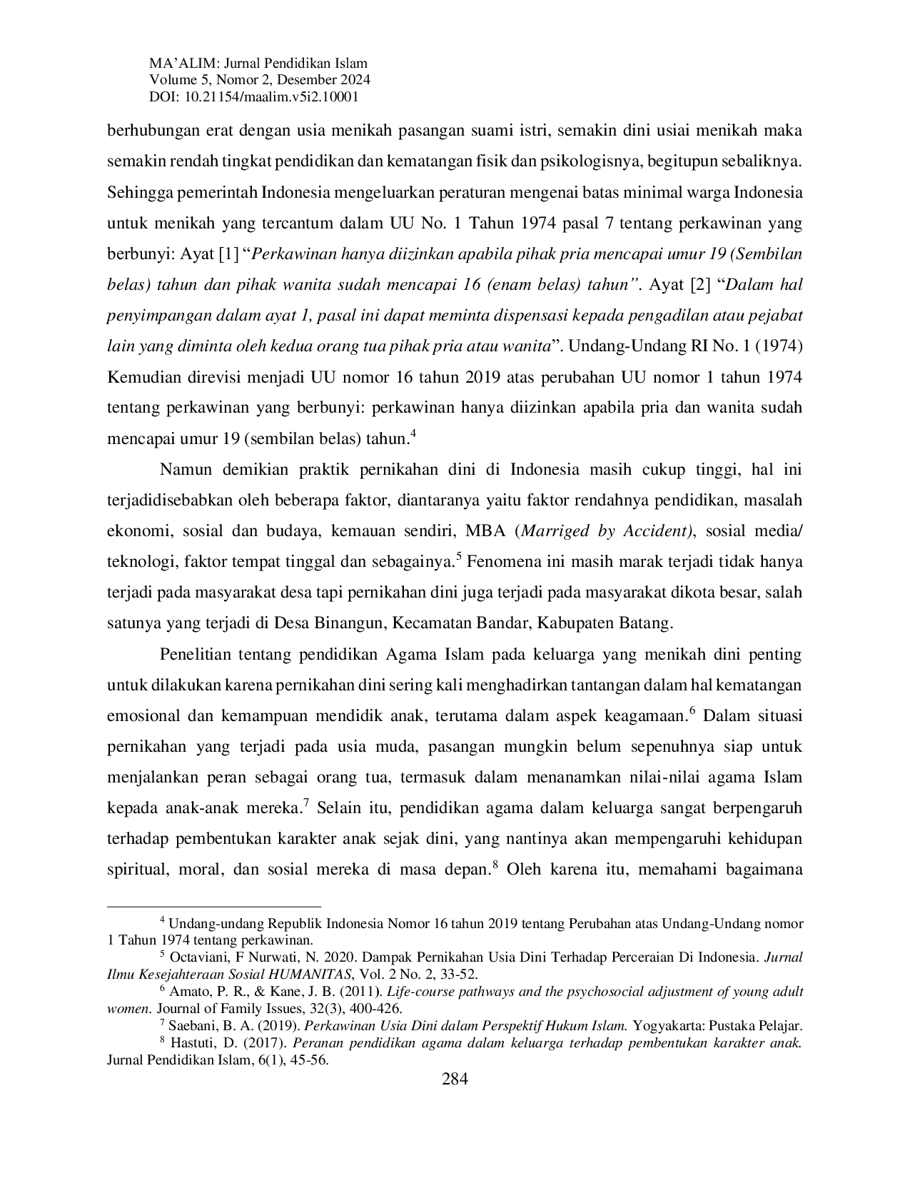 JURIS Pendidikan Agama Islam pada Keluarga Pernikahan Dini di Binangun Bandar Batang