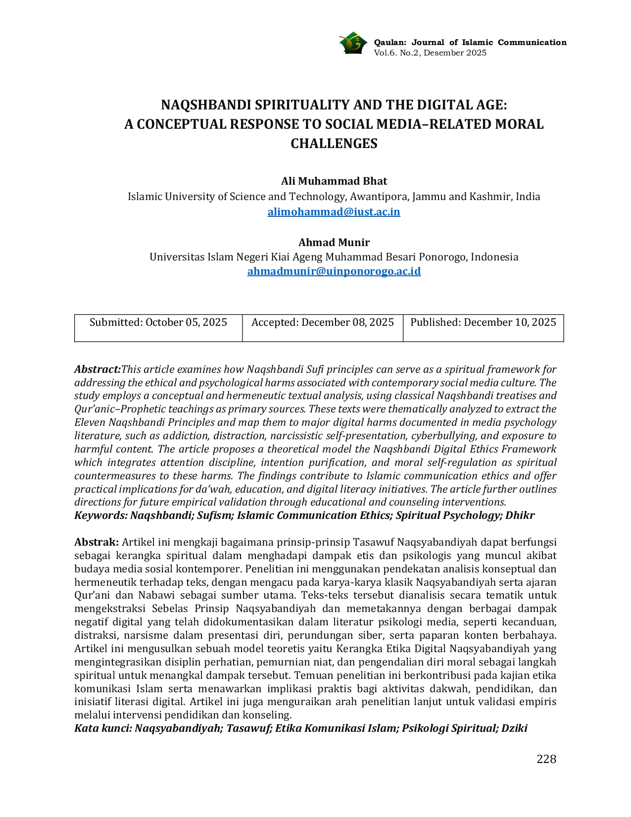JURIS Naqshbandi Spirituality and the Digital Age A Conceptual Response to Social Media Related Moral Challenges