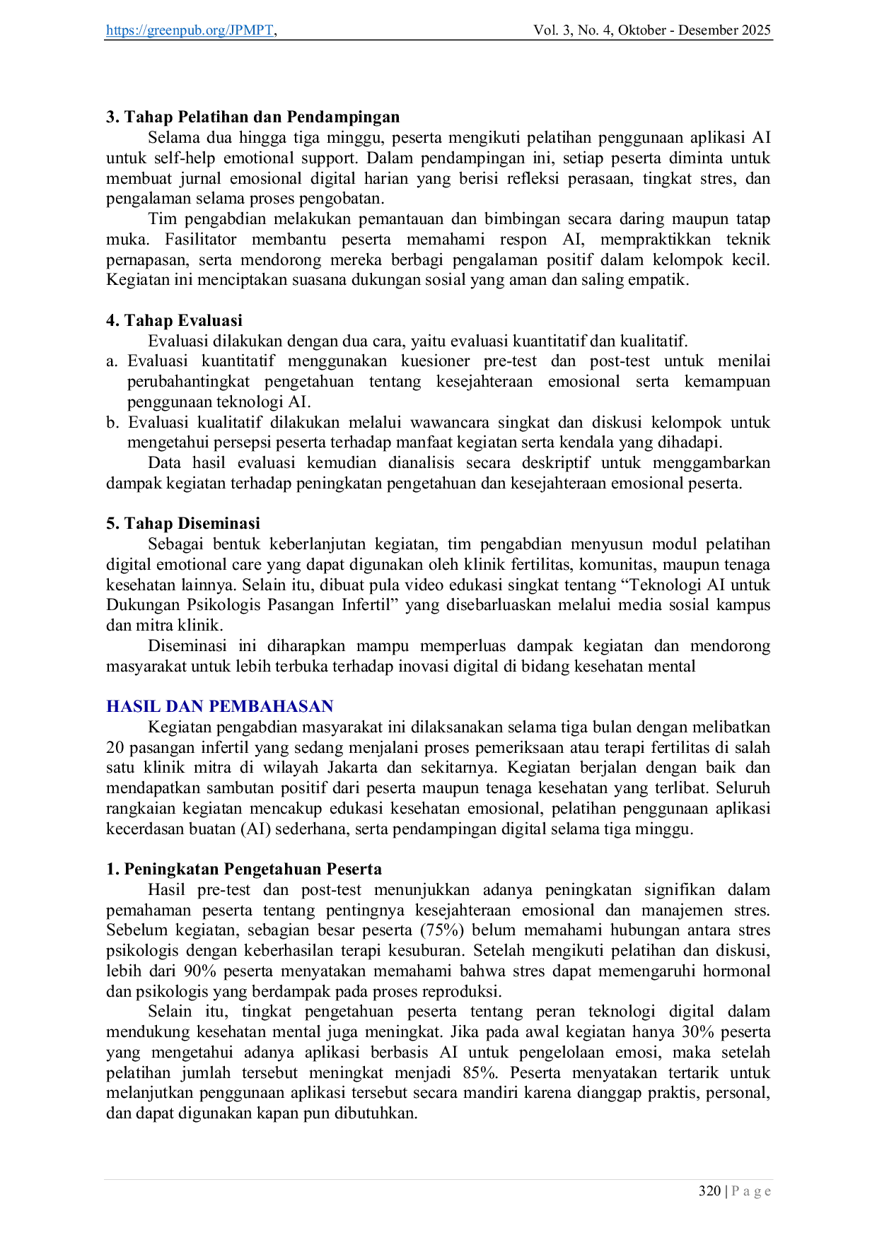 JURIS Peningkatan Kesejahteraan Emosional dan Dukungan Psikolgis bagi Pasangan Infertil melalui Edukasi dan Pendampingan Berbasis Kecerdasan Buatan AI