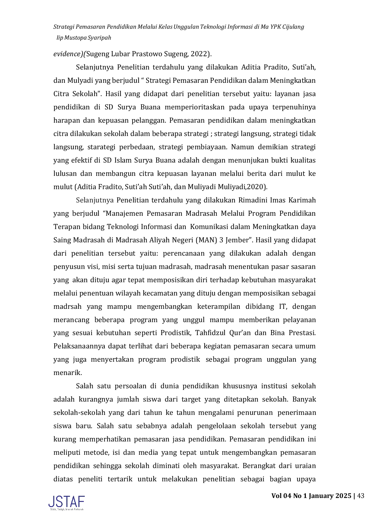 JURIS Strategi Pemasaran Pendidikan Melalui Kelas Unggulan Teknologi Informasi di Ma YPK Cijulang